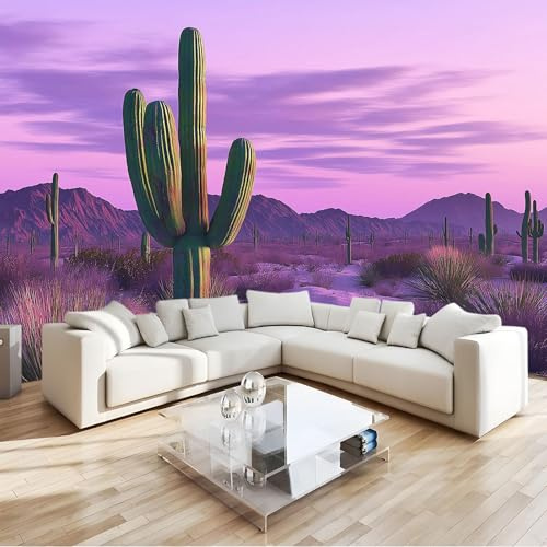 Fototapete 3D Lila Wüstenkaktus Tapete Wandtapete Wanddeko Design 200x140 cm Mustertapete Wand Dekoration Wohnzimmer Schlafzimmer Büro Flur