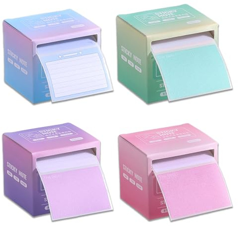 Fkereg 4 Pack Pull-Out Full Adhesive Sticky Notes Roll Tape 1024 Sheets 8 Patterns, 1.8 x 2.5 Inch Cute Sticky Note Pads, Colorful Self-Stick Memo Paper Pad Label Stickers for Writing, 4 Colors