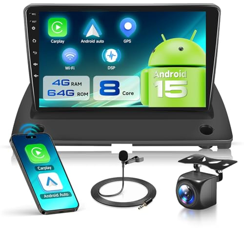 VECHTEL 8 Core 4G+64G Autoradio Android 15 pour Volvo XC90 2004-2013, 9 Pouces 1280 * 720P HD Écran Tactile IPS avec DSP Carplay Android Auto sans Fil GPS Wi-FI Bluetooth FM RDS Radio Caméra de Recul