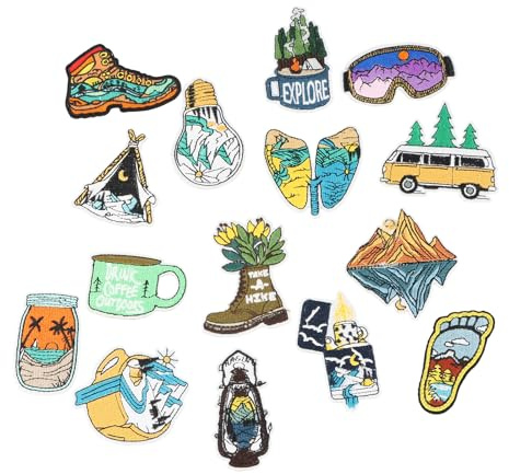 YILANJIN Aufnäher Patches Set, 15 Stück Flicken Zum AufbüGeln für Taschen, Gestickten Aufnäher für T-Shirt, Landschaft Bügelflicken, Stickerei-Aufkleber für Jacken, Kleidung, Jeans (Mehrfarbig)