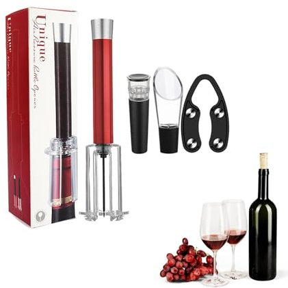 Wino The Go Juego de Apertura de Vino, Abridor de Vino Eléctrico con Bomba de presión de Aire, Juego de Apertura de Vino Sacacorchos Eléctrico de 4 Piezas, Abrebotellas de Vino
