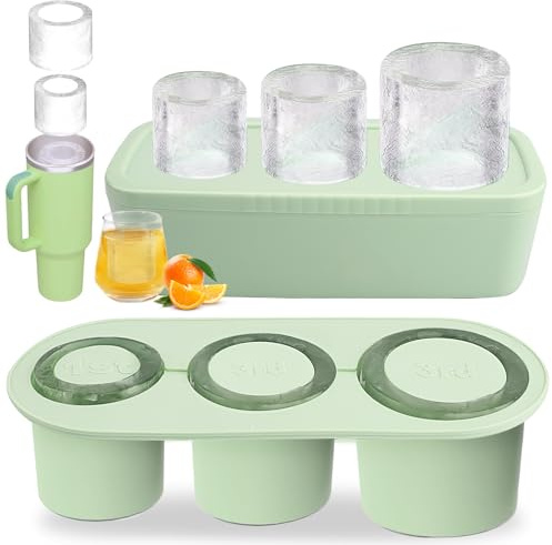 Moule à glaçons XXL en silicone, 3 compartiments, réutilisable et sans BPA – Compatible 40 oz/Stanley Cup – Avec couvercle, idéal pour whisky, cocktails, bière, vin et purées de fruits (Vert)