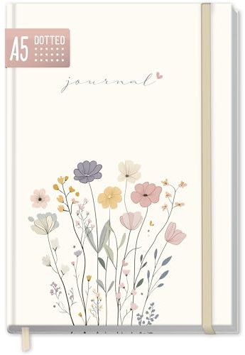 paper&you® dotted Journal A5 mit Gummiband Flower Joy 156 Seiten, Notizbuch gepunktet, Tagebuch - nachhaltig & klimafreundlich