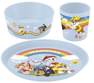 Koziol CONNECT GROW PAW PATROL Kindergeschirrset 3teilig | kleiner Teller + Schale + Becher | für Kinder ab 6 Monate | biozirkulärer Kunststoff, bruchfest, spülmaschinengeeignet (organic sky blue)