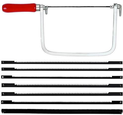 Laitejituan Seghetto da Traforo Manuale con 7 Lame Falegnameria Mini Sega per Metallo e Legno Girevole a 360 Gradi Impugnatura in Legno Lame Organizzate Tagli di Precisione Seghetto