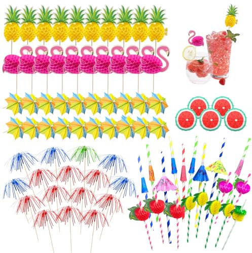 CAIXIANGYU 80 Pezzi Decorazioni per Cocktail,ombrellini Cocktail,cannucce hawaiane,Cocktail Party per Bevande Matrimonio Festa Estiva Compleanno Decorazione (Multicolore)