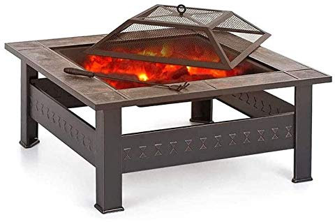 Pozzi del fuoco Pozzo del fuoco a legna per esterni con ripiano per griglia per barbecue, braciere in metallo per esterni Tavolo quadrato Pozzo del fuoco Riscaldatore da giardino per patio con co