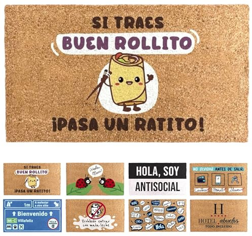 TIENDA EURASIA - Felpudo Entrada Casa | Diseños Originales y Divertidos | para Exterior | Rectangular | Material de Fibra de Coco y Base de Goma Antideslizante | Medida 40 x 70 cm (Buen Rollo)