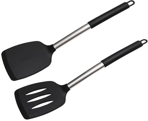 Set di 2 Spatole Cucina, Spatole in Silicone, Utensili Cucina Resistenti al Calore, Spatola Silicone Cucina Antiaderente per Paletta, Pancake