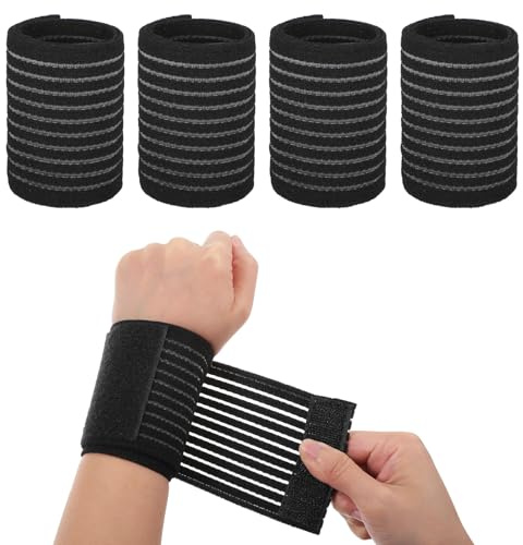 MBAIYO Justerbar elastisk handledsrem, 4 stycken elastiska handledsremmar handledsbandage andas kompressionsbandage för sport gym drift pulka träning (svart)