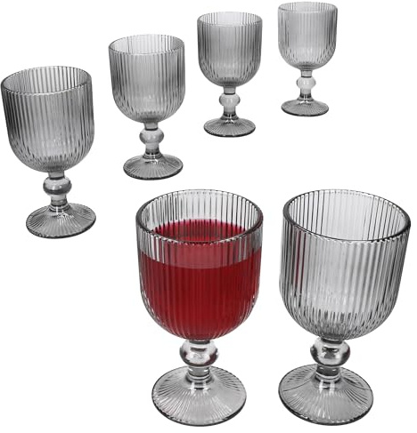 MamboCat Agata 6er Set Weißweingläser grau I 240 ml I mit feinem Linien-Relief I stilvolle & stabile Gläser für Rot- & Weißwein, Wasser, Saft & mehr I für Feiern, den Alltag oder als Geschenk