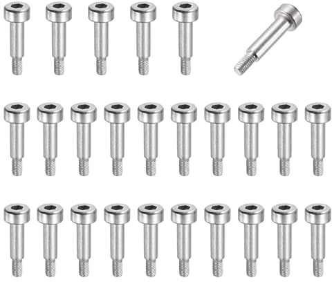 sourcing map Schulterschrauben aus 304 Edelstahl, 4 mm, Schulterdurchmesser, 8 mm, Schulterlänge, M3 x 0,5 Gewinde, Innensechskant, Schulterschrauben für hydraulische Spritzgussmaschinen, 26 Stück