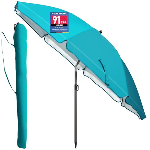 4smile Sonnenschirm Strand SunnyJoy, Türkis - UPF 50+ Strandschirm Ø 160 cm, sicherer Sonnenschutz Strand, Strandschirm windfest stabil - Sonnenschirm mit Schutzhülle