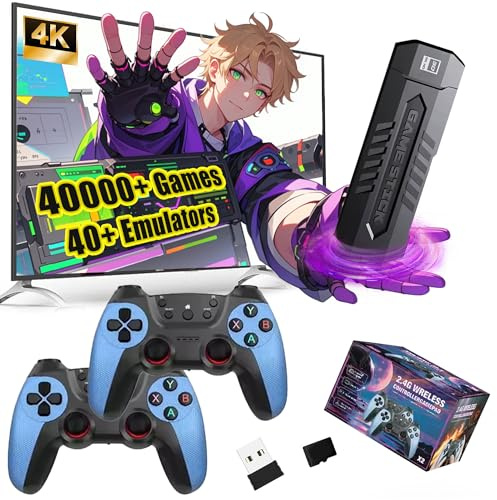 X2 Blue Wireless Retro Game Console Game Stick 4K with Rechargeable Handle,40000+ Games,40+ Emulator Console,HDMI Output,Retro Gaming Console,Plug and Play Video Games for TV,Gift for Adult (128G)