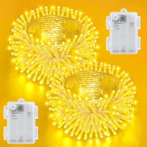 Dalugo Lichterkette Außen Batterie Timer, 5M 50 LED Lichterkette Batterie mit Timer, IP65 Wasserdicht Warmweiß [2 Stück]