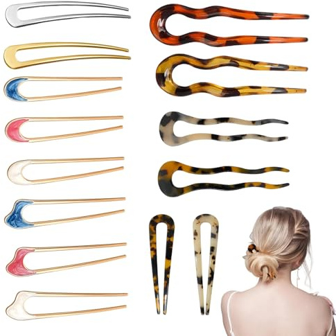 FrostyFlair hårnålar, 14-pack U-formad fransk stift, eleganta hårtillbehör, stylingstift, hårklämmor, hårnålar för damer, fransk twist pin