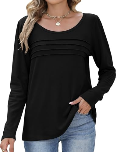 PASUDA Maglia Manica Lunga Donna Maglietta Termica Invernale Caldo Girocollo Casual Bluse Elegante Tops con Foderato Autunno T-Shirt (Nero, XL)