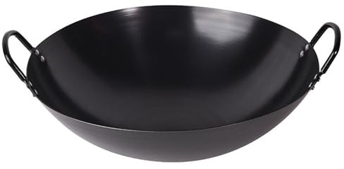 DBXMJWCMDT 14-inch Cast Iron Wok with Lid - Pre-Seasoned Chinese Style Double Handled Wok with Large Capacity for All Stovetops 38CM