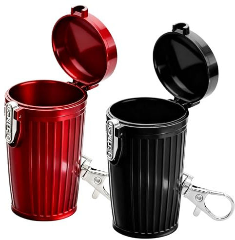 2 ceniceros de bolsillo para viajes: Cenicero de viaje, mini cenicero móvil de metal con soporte para llaves para camping, fumar en interiores o exteriores (rojo + negro)