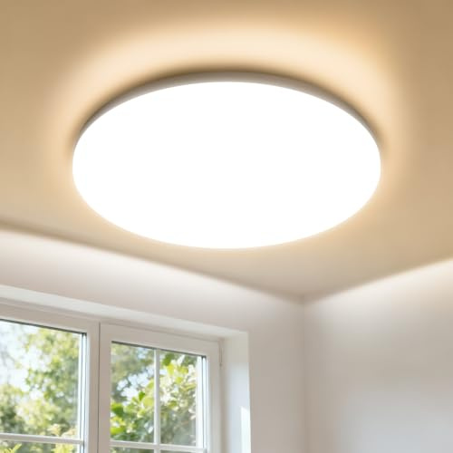 WARMELLE Plafonnier LED, Plafonnier Salle de Bain IP65 Étanche, 17W,3000K Blanc Chaud,2335LM, CRI80+ Sans Scintillement, pour Salon, Chambre, Salle de Bains, Ø22cm