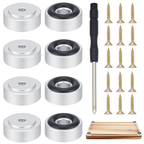 NBEADS 8 Pcs Cutting Board Feet with Nonslip Pads, 19.5x9mm Anti-Slip Chopping Board Feet Legs with Screws and Screwdriver Kit for Kitchen Unfinished Cutting, Matte Platinum Color