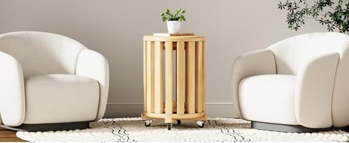 TERRUPEX Stackable Stools Set of 4, 18 Inch Round Wooden Nesting Stools for Kitchen Island & Bar, Multi-Functional Side Tables and Coffee Table for Living Room, No Assembly Required Space (Natural)