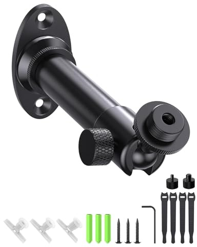 Etour Ball Head Wall Mount Bracket for Microphone - 5/8-27 Screw Threaded Mic Flange Mount with 1/4 and 3/8 Microphone Stand Adapters, Compatible with Camera, Microphones, Lights, and Webcam
