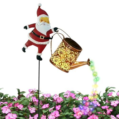 Tanakeji Annaffiatoio solare con catena luminosa per esterni, lampada da pavimento, decorazione natalizia, luce solare da giardino per giardino, sentiero, passerella, terrazza, paesaggio, cortile