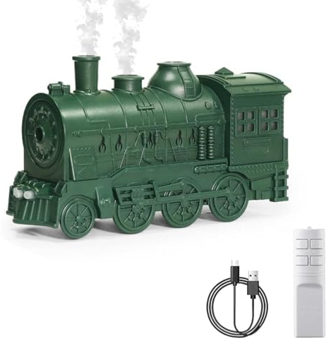 Steam Train Humidifier with Remote, 300ml Ultrasonic Aroma Diffuser with 4 Color Lights, 2/8H Timer, Auto-Off, for Bedroom, Office, Christmas/Nursery/Men/Women Gifts (Green)