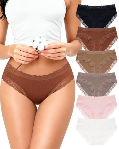 Aijolen Culotte Femme Coton Dentelle Bikini Slip Hipster sous-Vêtements | Sexy Panties Taille Basse, Tissu en Coton pur Doux et Respirant, Culotte Dentelle élégante sans irritation, Lot de 6, S-XL