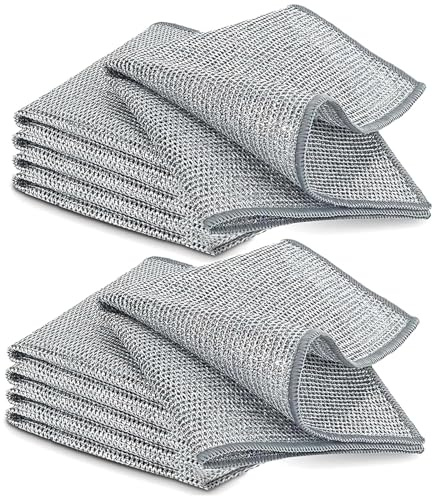Sugfews 10Pcs Double Layer Scrubber Wire Dishwashing Rag, Multipurpose Wire Dish Towel, Reusable Stainless Steel Scrubber, Non Scratch, Wire Dish Cleaning Cloths for Kitchen Sinks Counters (30x30cm)