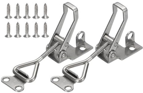sourcing map 2 Pack 4001 Toggle Latch Clamp 304 Stainless Steel Adjustable Toggle Latches with Lock Hole Heavy Duty Quick Release Hasp Clamps for Smoker Cabinet Lid Jig Trunk Case, Silver