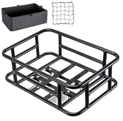Large Rear For Bike Basket with Cargo Net Liner, Heavy Duty Steel Mesh Pet Transport Box, Mount Electric Cargo Carrier for Commuter Grocery Shopping