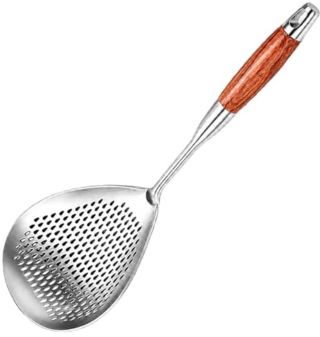 Cuchara Espumadera | Cucharón De Acero Inoxidable Para Alimentos - Cuchara Ranurada Grande con Mango de Madera | Para Carne Fideos Dumplings Olla Y Cacerola Hogar Cocina Restaurante Catering Colar Y E