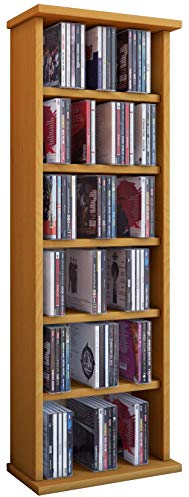 CD Regal Holz | CD Regal mit Platz für 150 CDs oder 65 DVDs oder 36-Videos | Maße: H. 92 x B. 31 x T. 18 cm | Elegantes DVD Regal stehend | Blu ray Regal fürs Wohnzimmer | CD Regal | Vostan