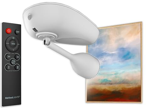 Method Lights Wireless LED Picture Light, Wireless Ceiling Mounted Spotlight for Artwork, Painting, Photo Display, Remote Control, 11 Color Temperature Settings, Dimmer, Timer, Rechargeable Battery