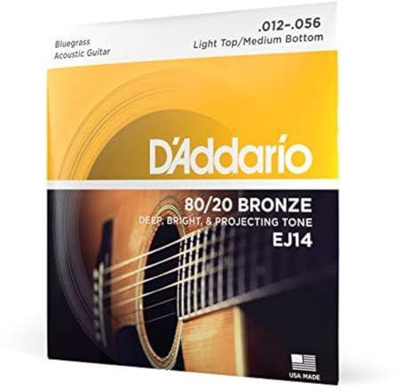 D'Addario EJ14 80/20 Bronze Gitarre Saiten Bluegrass 12-56, Round Wound | Helle 80/20 Bronze-Saiten für Westerngitarre mit klarem Ton, starker Projektion, ausgewogener Ansprache und Zuverlässigkeit.