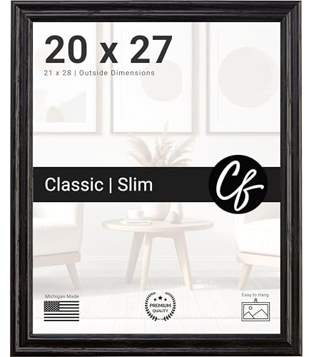 Craig Frames 20x27 Black Wooden Picture Frame with Clear Plexiglass for Wall Display, Puzzles, or Posters