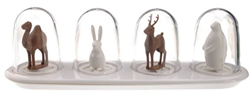 Qualy Animal Parade Gewürzstreuer, Kunststoff, Mehrfarbig, 75 x 243 x 72 mm. Salt and Pepper Set, Salt and Pepper Shakers, Salt and Pepper Shakers Set 4pcs, Spice Shaker for Kitchen