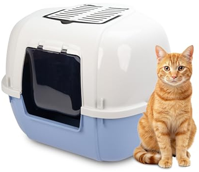 Ferplast Bac Litiere pour Chat, Maison de Toilette pour Chat, Bac à litière d'angle, 2 filtres à Charbon Actif Anti-Odeur Inclus, Porte battante obscurcie, 57,5 x 51,5 xh 42 cm, Mika