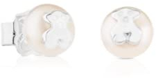 TOUS Pendientes de Plata de Primera Ley sobre Perlas para Mujer con Cierre a Presión, Motivo Oso, Clásicos y Elegantes, Colección Icon Pearl