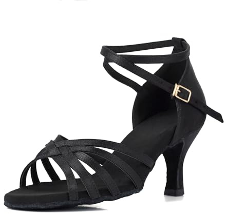 VASHCAME - Donna Scarpe da Ballo Latino/Sala da Ballo/Standard Tacco 5cm/7cm Nero (Tacco- 7cm) 39 EU