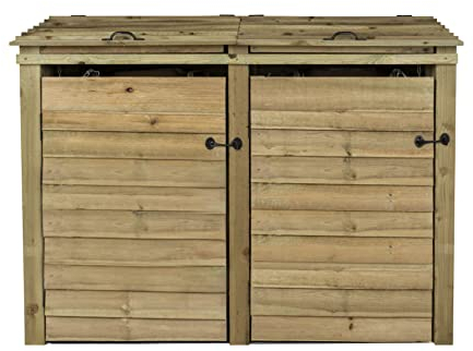 Arbor Garden Solutions Wheelie bin storage pressure treated garden recycling store lid shed outdoor trash cover (Double, Without recycling shelf, Natural (Light Green))