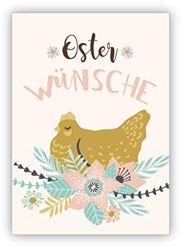 Kartenkaufrausch Im 5er Set: Wunderschöne Retro Osterkarte mit Henne im Blumen Nest: Oster Wünsche - Grußkarte zum Osterfest für Familie, Freunde & Kunden