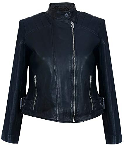Infinity Leather Señoras Para Mujer de Cuero real Negro Equipado con Chaqueta de Moda con Cremallera Estilo Motorista