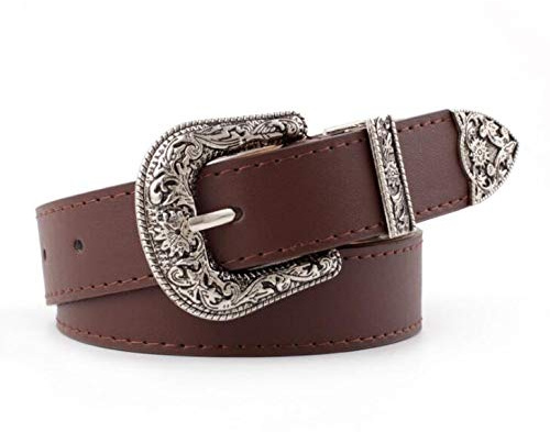 INOGIH Verstellbarer Vintage-Western-Cowboy-Gürtel für Damen und Herren, Cowboy-Stil, gravierte Schnalle, Gürtel für Jeans, Hosen, Kleider, Kaffee, Einheitsgröße