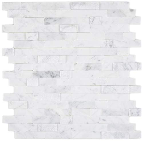 MOS200-M22 - Bacchette autoadesive per mosaico, in pietra naturale, effetto Carrara, colore: Bianco