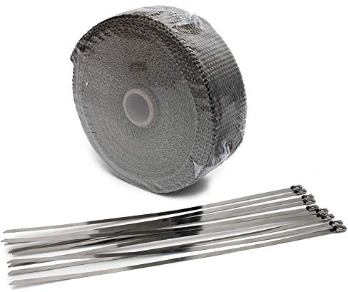 TARAZON Rolle 2'' x 50ft Auspuff Hitzeschutzband Basaltfaser Auspuffband Wärme Isolierung+10 Edelstahl Kabelbinder für Motorrad Auspuff