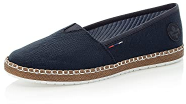 Rieker Femme Espadrilles M2278, Dame Chaussures Plates,Chaussures Basses,Chaussures d'été,Slipper,tressés,maritimes,Bleu (Blau / 14),41 EU / 7.5 UK