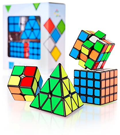 CUBIDI® Zauberwürfel Set - Speed Cube Set 2x2 3x3 4x4 Pyraminx Speedcube, Zauberwürfel für Kinder Erwachsene Anfänger 4 Stück